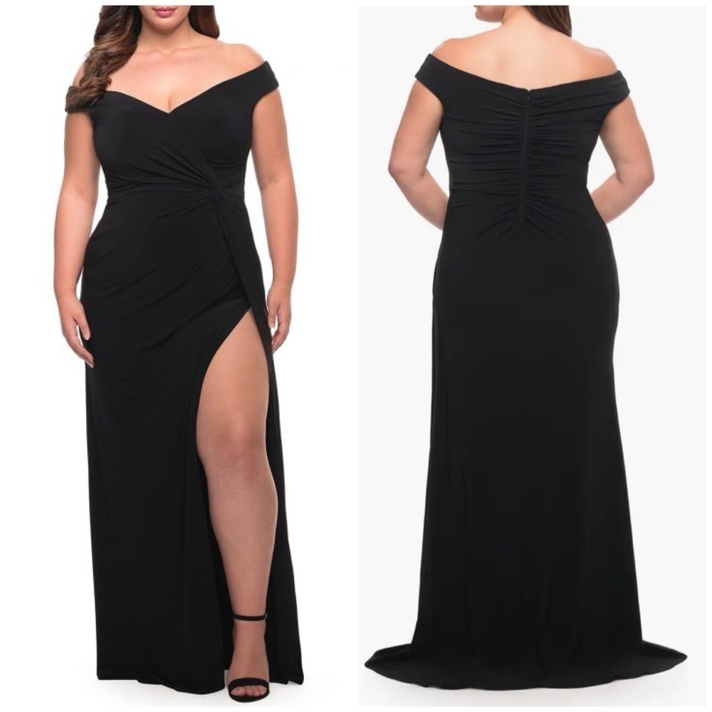 New La Femme Curve Mother Of The Bride Jersey Gown In Black 29474 Plus Size 24